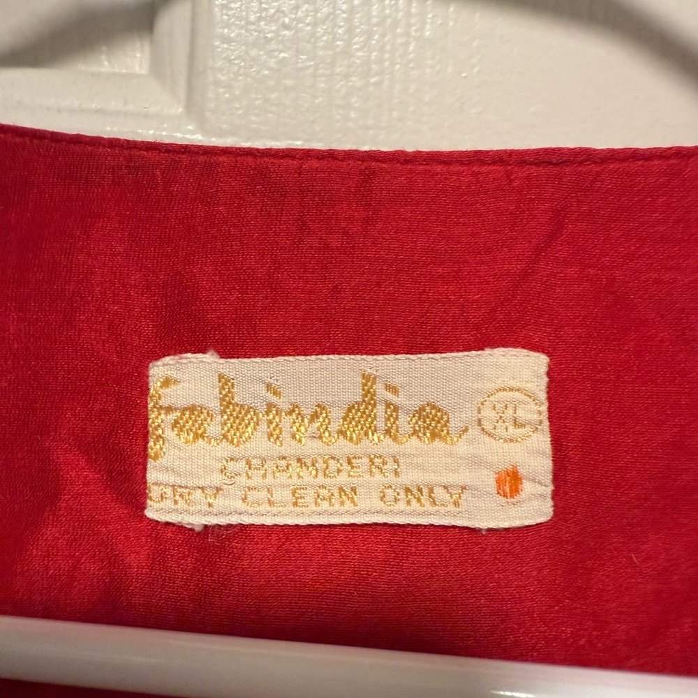 Fabindia Red Cotton Silk Embroidered Long Kurta